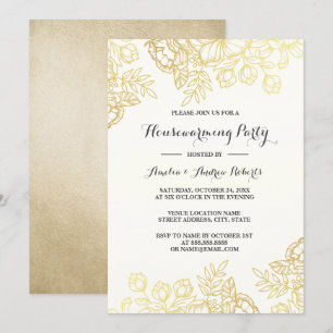 Convites Partido Elegante Dourado Vintage Floral