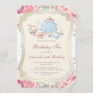 Convites Partido Elegante Floral Birthday Tea