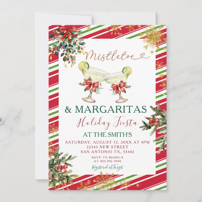 Convites Partido Elegante Mistletoe Margaritas Holiday Fies (Frente)
