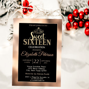 Convites Partido Elegante Na moda Dourado Tiara Sweet 16