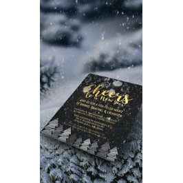 Convites Partido Elegante Negro e Dourado Véspera de Ano No