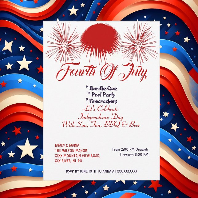 Convites Partido Elegante Patriótico de 4 de julho de Bombe (Elegant Patriotic 4th July Firecrackers BBQ Party Invitation)