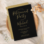 Convites Partido Elegante Preto E Dourado De Aposentação De<br><div class="desc">Com o elegante nome do script de assinatura dourada e a tipografia em um fundo preto-quic,  este convite de festas de aposentadoria na moda pode ser personalizado com suas informações especiais sobre eventos. Projetado por Thisnotme©</div>