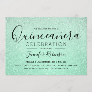 Convites Partido Elegante Quinceanera Mint Glitter