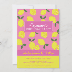 Convites Partido Elegante Rosa e Limão Amarelo