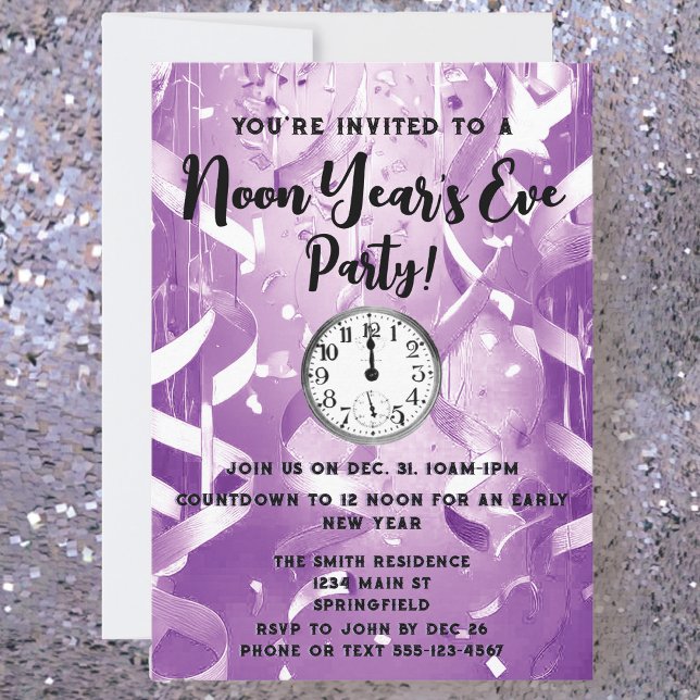 Convites Partido Elegante Roxo Noon's Eve Party (Criador carregado)