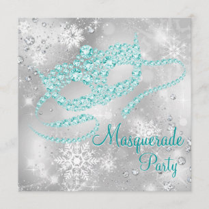 Convites Partido Elegante Silver e Teal Blue Mascarada