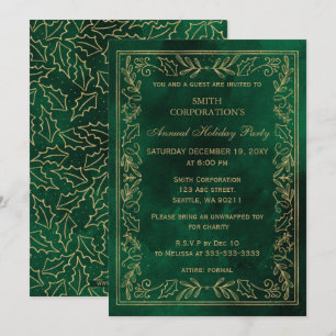 Convites Partido Elegante Verde Dourado sobre Férias Corpor