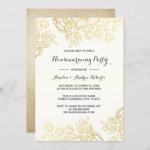 Convites Partido Elegante Vintage Floral Dourado