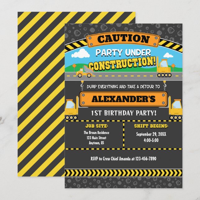 Convites Partido em Construção Aniversário (Frente/Verso)