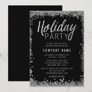 Convites Partido Faux Glitter Black Holiday Silver Faux