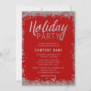 Convites Partido Faux Glitter Red Holiday