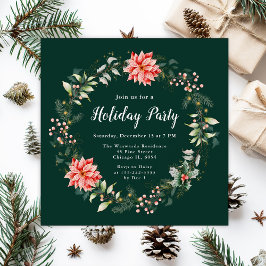 Convites Partido Feriado de Férias Red Poinsettia Wreath