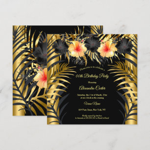Convites Partido Floral Tropical Dourado de Hibiscus Amarel