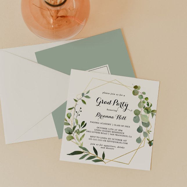 Convites Partido Formando de Caligrafia Tropical Dourada Ge (Criador carregado)