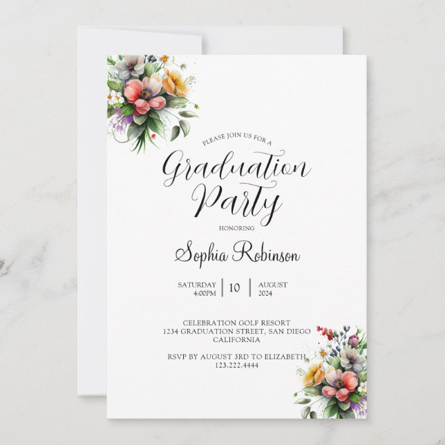 Convites Partido Formando Floral Elegante da Caligrafia Mod (Frente)