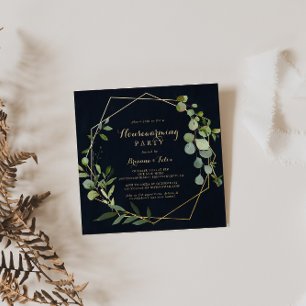 Convites Partido Geométrico Dourado Azul para o Aqueciment