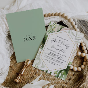 Convites Partido Geométrico Dourado do Formando Verde Trop