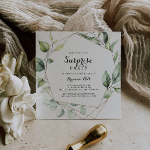 Convites Partido Geométrico Elegante Dourado Greenery Surpr