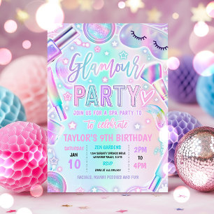 Convites Partido Glamt Pastel Spa Makeup Pamper Aniversário