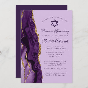Convites Partido Glitter Dourado Roxo Mitzvah