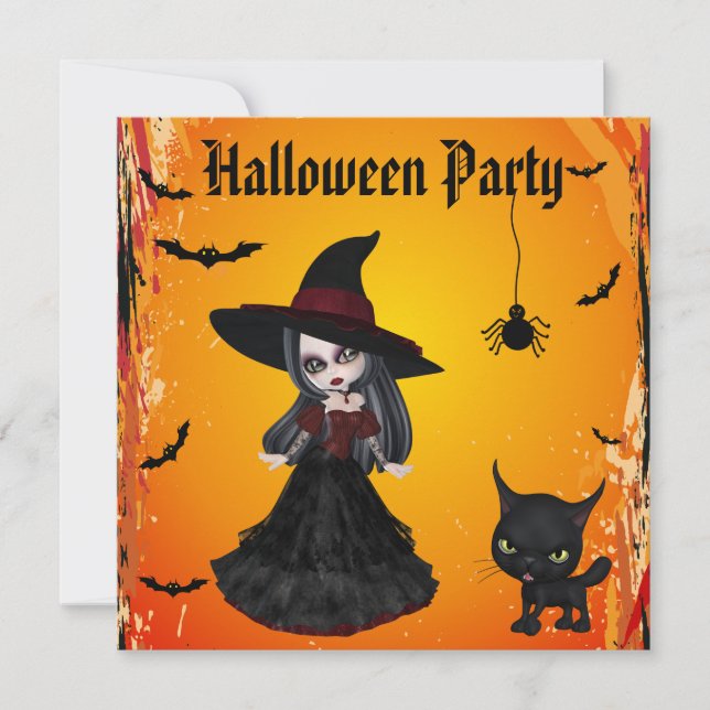 Convites Partido gótico bonito do Dia das Bruxas da bruxa & (Frente)
