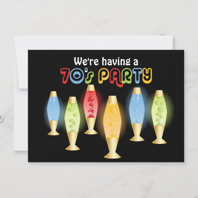 Convites Partido Groovy das lâmpadas 70s (Frente)