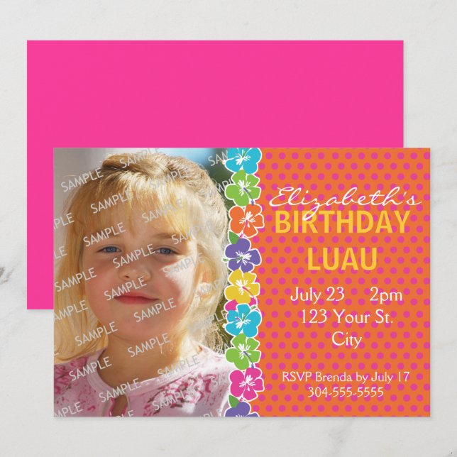 Convites Partido Havaiano Luau (Frente/Verso)