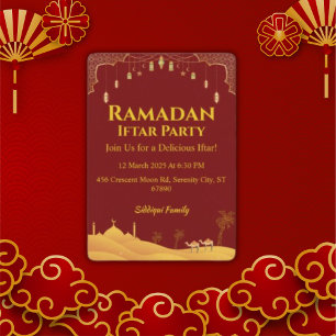 Convites Partido Iftar Do Ramadão Vermelho E Dourado Elegan