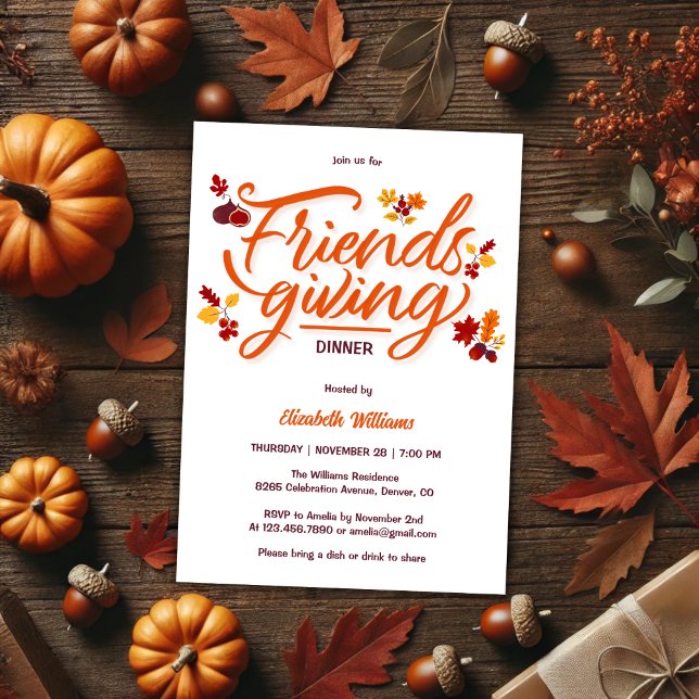 Convites Partido Jante de Amizade de Queda Moderna (Modern Fall Leaves Friendsgiving Dinner Party Invitation)