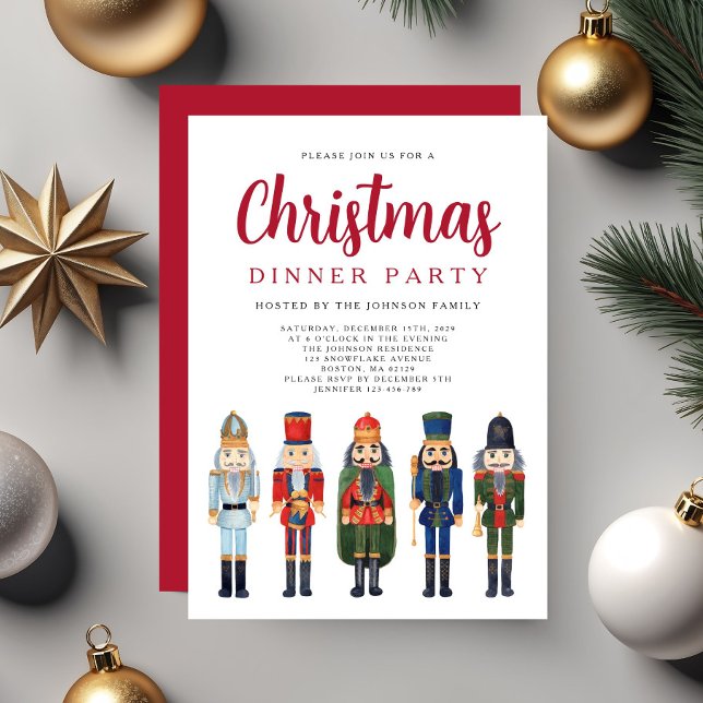 Convites Partido Jante de Natal Red Nutcracker (Red Nutcracker Christmas Dinner Party Invitation)