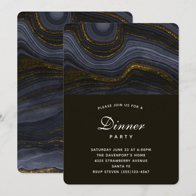 Convites Partido Janto Moderno de Pedra Negra e Dourada de  (Frente/Verso)