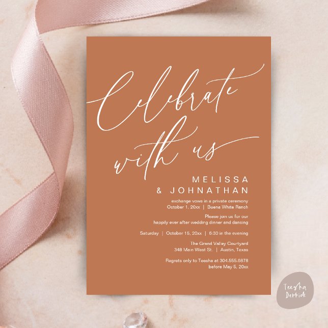 Convites Partido Janto Romântico de Casamento, Celebrar con (Romantic Wedding Dinner Party, Celebrate with us Lunch Brunch Modern Invites Card  PDF Copper Brown)
