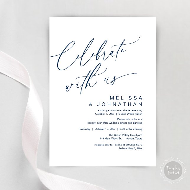 Convites Partido Janto Romântico de Casamento, Celebrar con (Romantic Wedding Dinner Party, Celebrate with us Lunch Brunch Modern Invites Card  PDF Navy Blue)