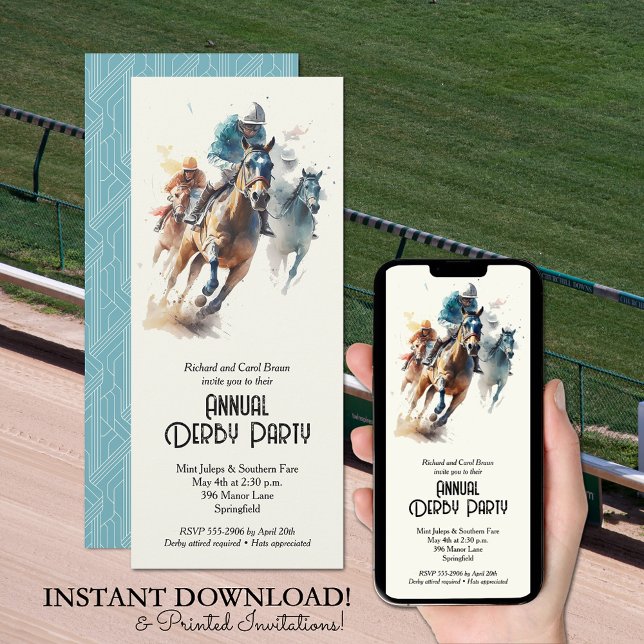 Convites Partido Jockeys e Racecavalo Derby (Jockeys and Racehorses Derby Party Invitations - INSTANT DOWNLOAD and/or PRINTED or both!)