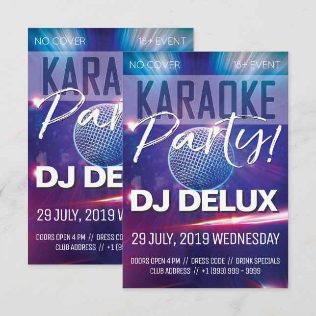 Convites Partido Karaoke| DJ| Club Flyer (Frente/Verso)