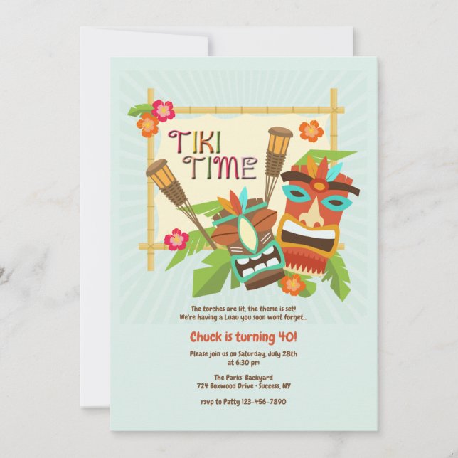 Convites Partido Luau Tiki (Frente)