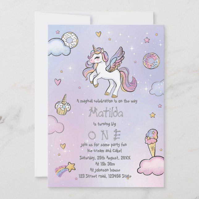 Convites Partido Magical Unicorn (Frente)