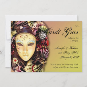 Convites Partido Mardi Gras da Máscara Dourada e Multicolo