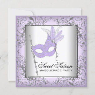 Convites Partido Mascarada 16 Purple Silver Sweet