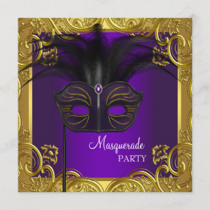 Convites Partido Mascarada de Máscara Roxo e Dourado