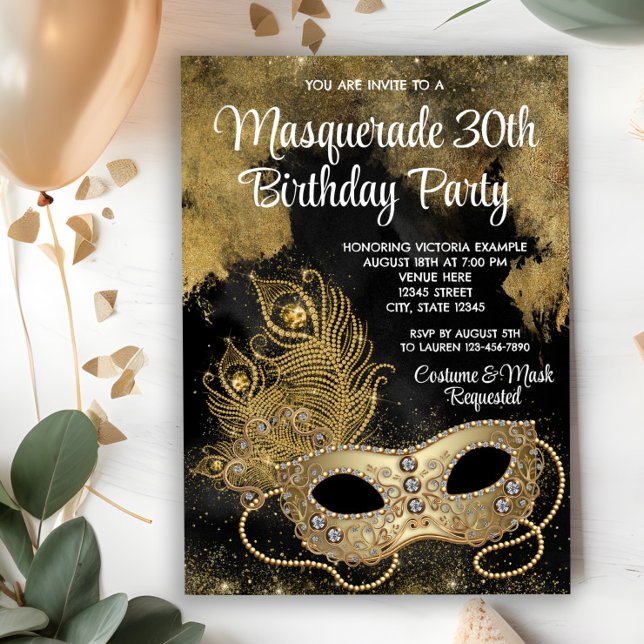 Convites Partido Mascarada Dourado Negro (You can change all text as needed for your event on this beautiful any occasion invitation.)
