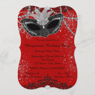 Convites Partido Mascarada Vermelho e Negro