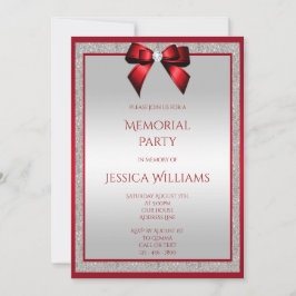 Convites Partido Memorial Elegante Ruby Red Silver Glitter
