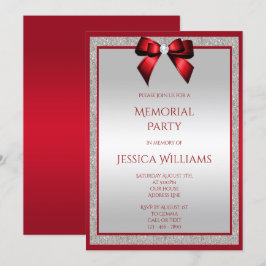 Convites Partido Memorial Elegante Ruby Red Silver Glitter