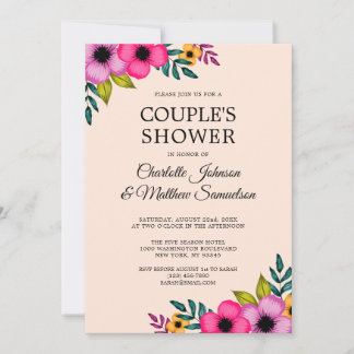 Convites Partido Mínimo Floral Cor-de-rosa-Blush Moderno El