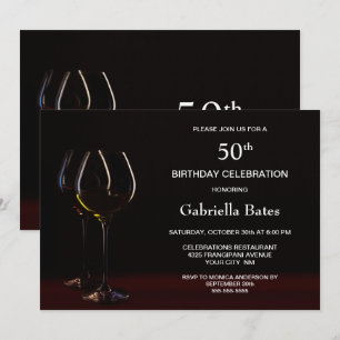 Convites Partido Modern Black 50th Birthday Wine Glass
