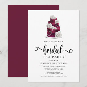 Convites Partido Modern Burgundy Cake Bridal Tea