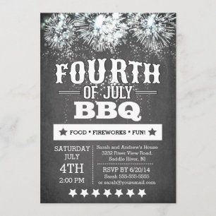 Convites Partido Modern Chalkboard Fireworks 4 de julho