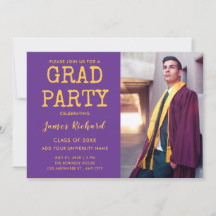 Convites Partido Modern Purple E Dourado Graduação 2025